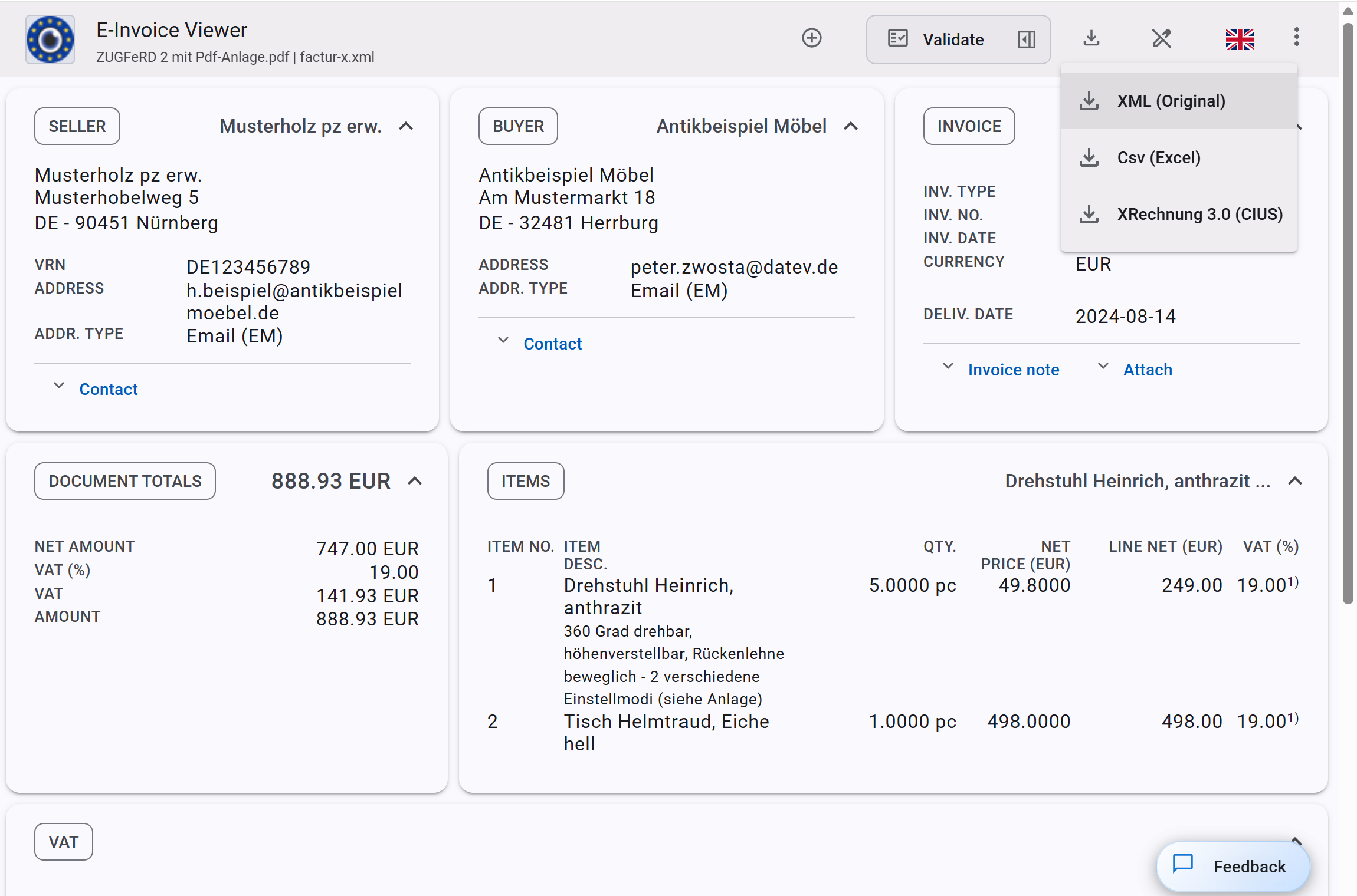 Extract XML attachment from ZUGFeRD or Factur-X PDF