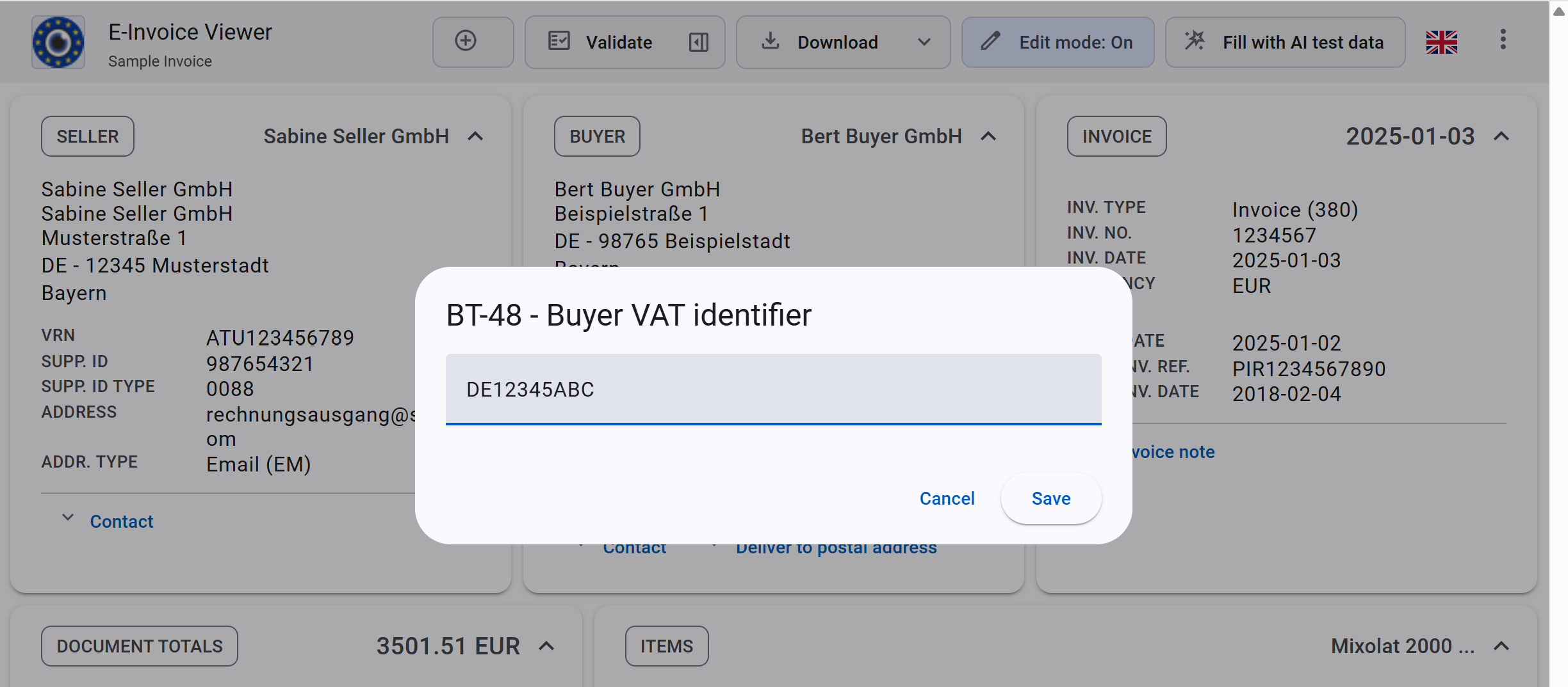 Edit invoice fields